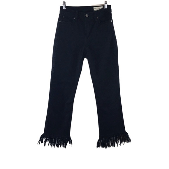 pistola Denim - Pistola Black Fringe Straight Leg Jeans‎ Womens 26 Dark Wash Cotton Denim